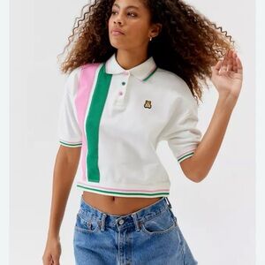 Teddy Fresh Urban Outfitters Polo Tee with Pink and Green Stripes